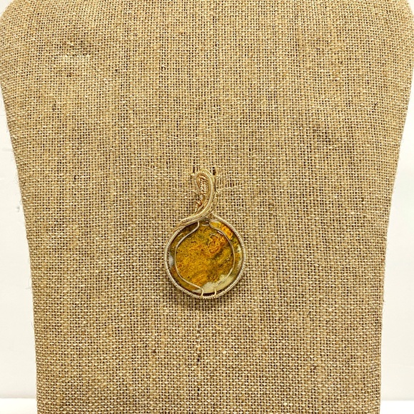 HANDMADE Bumblebee Jasper Cabochon Hand Wrapped Pendant, Artisan Jewelry Gift - Picture 6 of 10